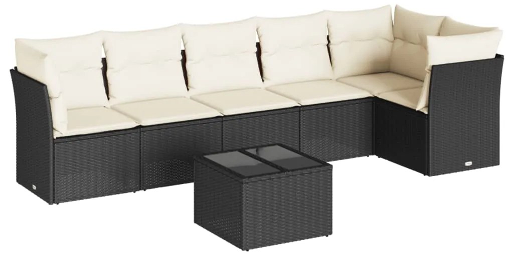 vidaXL Καναπές Σετ 7 Τεμαχίων Μαύρο Συνθετικό Ρατάν με Μαξιλάρια