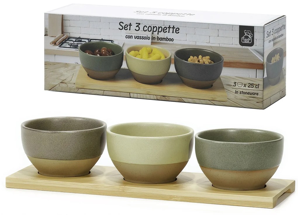 Σετ 3 Μπωλ Μπαμπού/Πορσελάνη Φ10x6cm 25cl Σε 3 Χρώματα