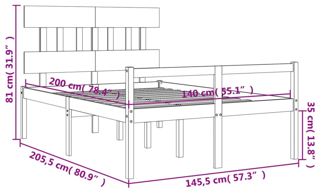 ΠΛΑΙΣΙΟ ΚΡΕΒΑΤΙΟΥ ΜΕ ΚΕΦΑΛΑΡΙ ΛΕΥΚΟ 140X200 ΕΚ. ΜΑΣΙΦ ΞΥΛΟ 3195417