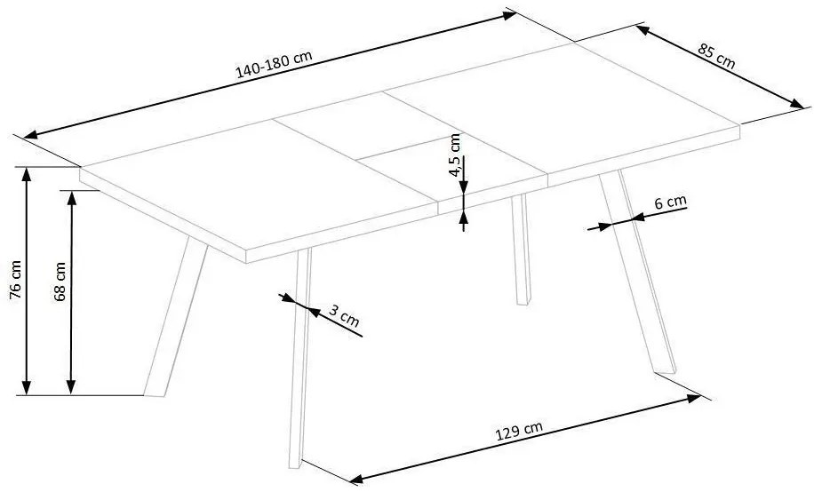 Τραπέζι Houston 601, Καρυδί, Μαύρο, 76x85x140cm, 47 kg, Επιμήκυνση, Ινοσανίδες μέσης πυκνότητας, Μέταλλο | Epipla1.gr