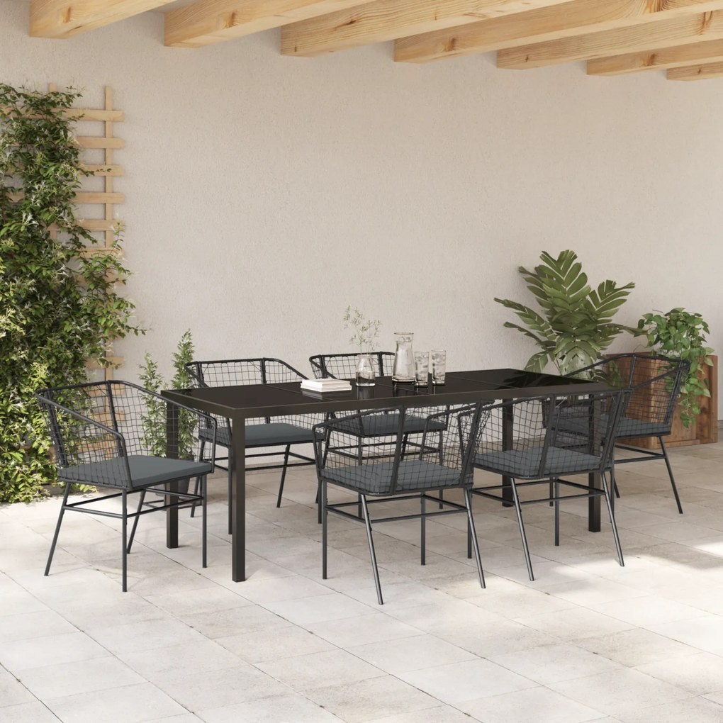 vidaXL Set Κήπου 7 Τεμαχίων της με Μαξιλάρια Μαύρο Πολυ Ράτανα