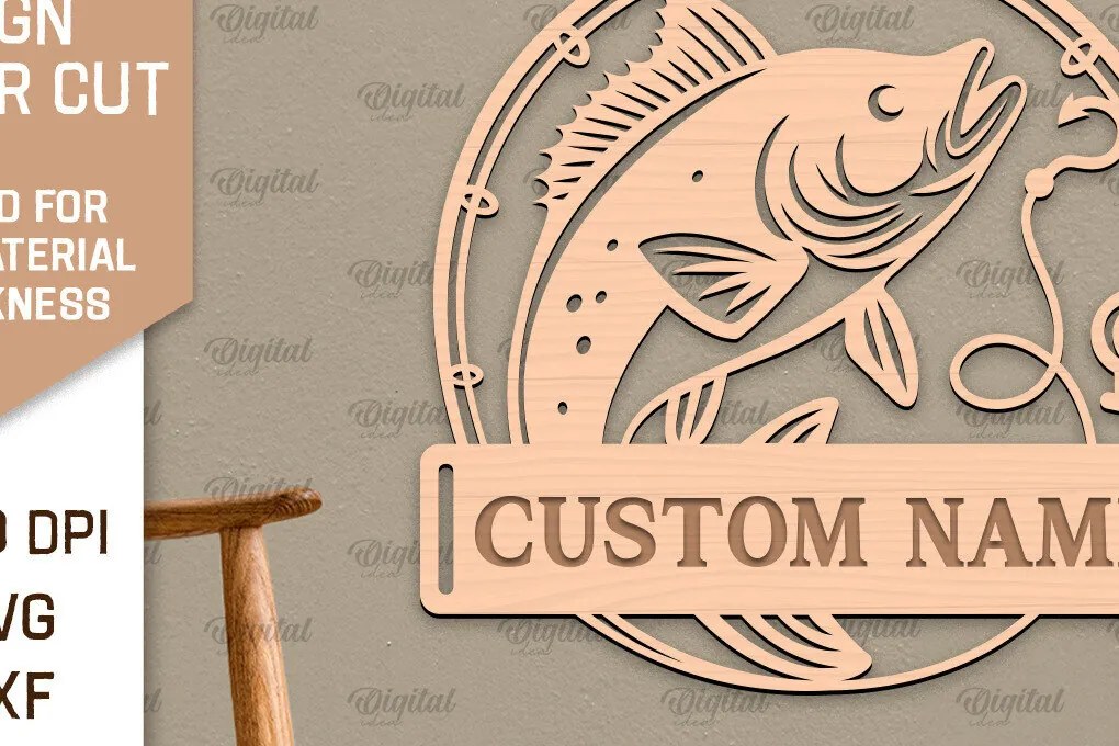Intra απο ξύλο plywood 3mm-4mm πάχος - Ψάρεμα σημάδι LaserCut. Fishing Decor  Δίασταση 30x20 cm INTRAFABR-98537947