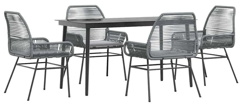 vidaXL Σετ Τραπεζαρίας Κήπου 5 τεμ. Γκρι Συνθ.Ρατάν/Γυαλί με Μαξιλάρια