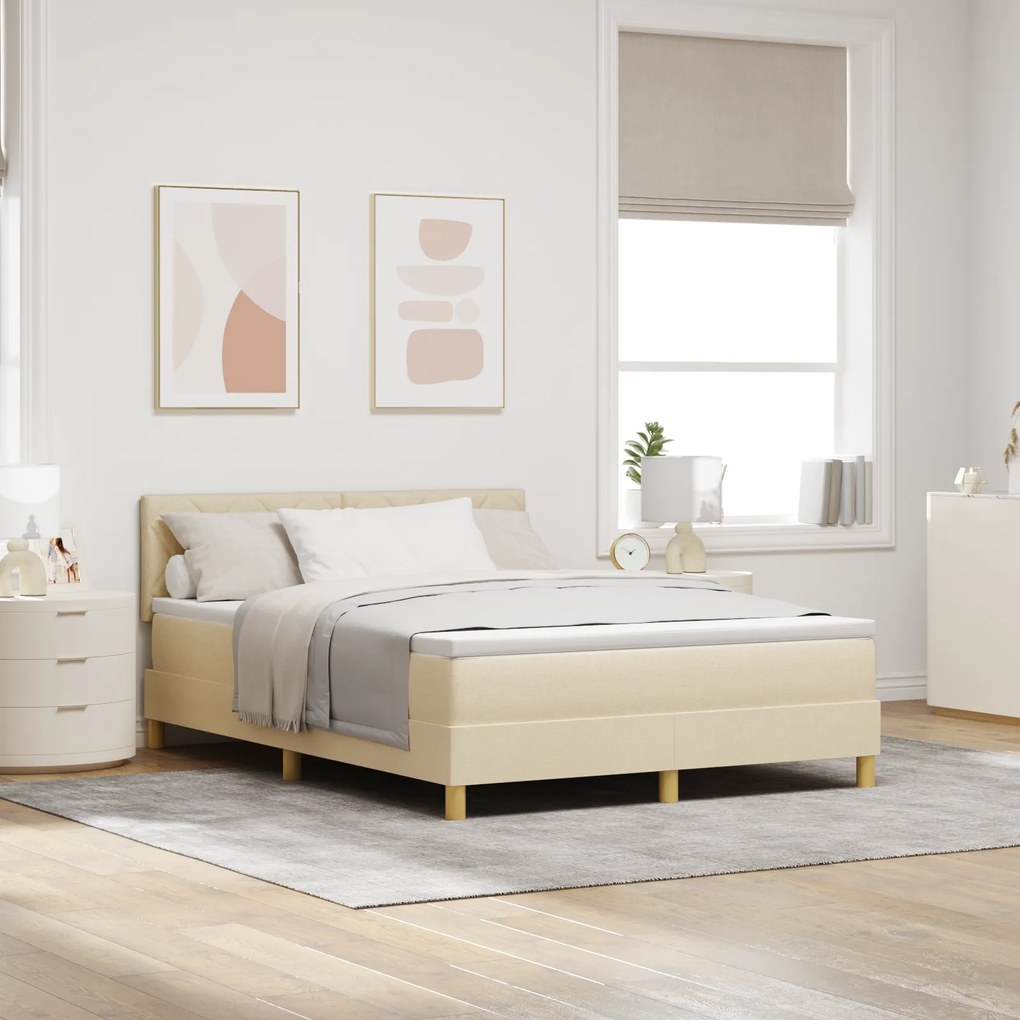vidaXL Κρεβάτι Βάσης με Στρώμα Κρεμ 160x200 εκ. Ύφασμα
