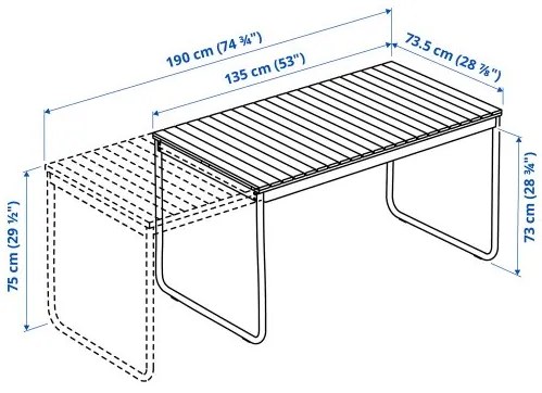 VÄSMAN επεκτεινόμενο τραπέζι εξωτερικού χώρου, 135/190x74 cm 304.690.34