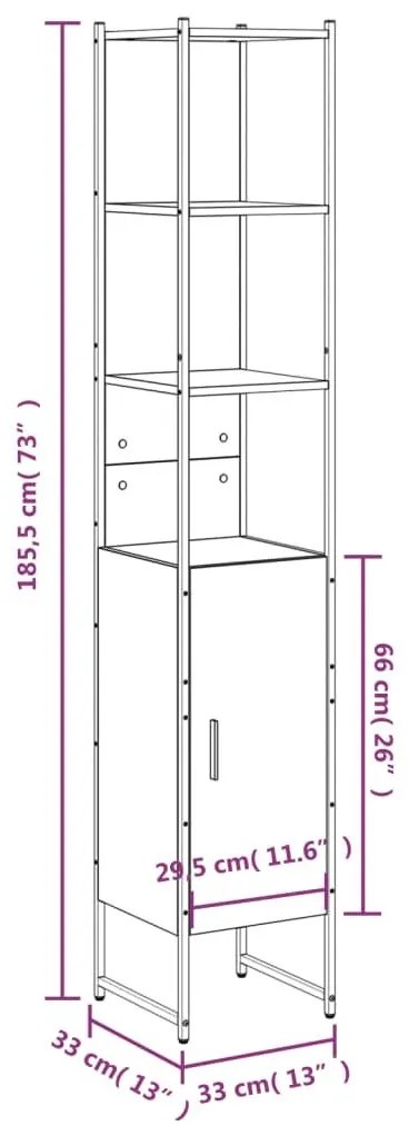 Ντουλάπι Μπάνιου Καφέ Δρυς 33x33x185,5 εκ. Επεξεργασμένο Ξύλο - Καφέ