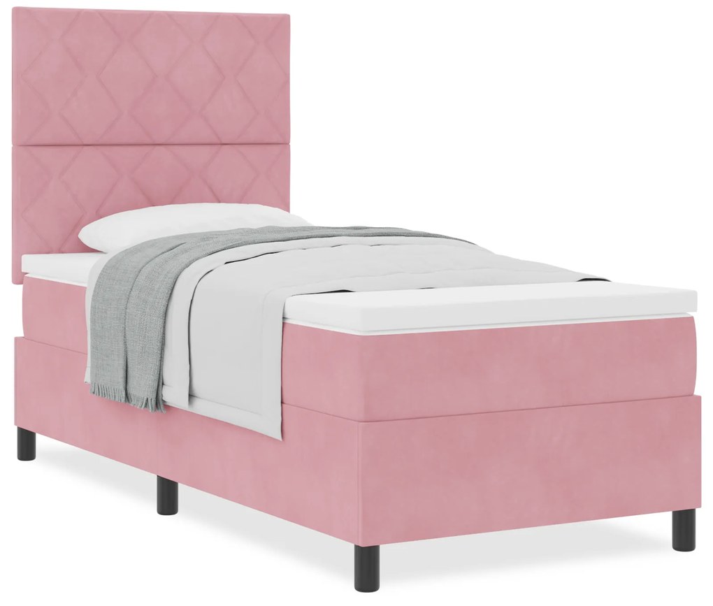 vidaXL Κρεβάτι με ελατήρια με στρώμα Ροζ 90 x 190 cm Βελούδο