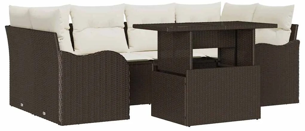 vidaXL Σετ Καναπέ Κήπου 7 pcs Καφέ 100 x 55 x 73 εκ. Πολυ ράταν