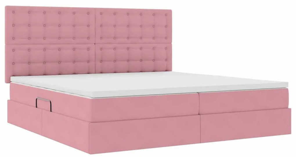 vidaXL Κρεβάτι με αποθηκευτικό χώρο και LED Ροζ 200 x 200 cm Βελούδο