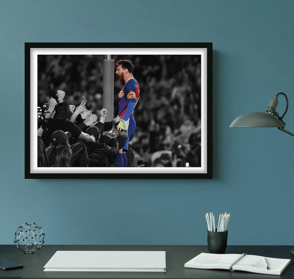Πόστερ &amp; Κάδρο Messi Barca SC037 40x50cm Μαύρο Ξύλινο Κάδρο (με πόστερ)