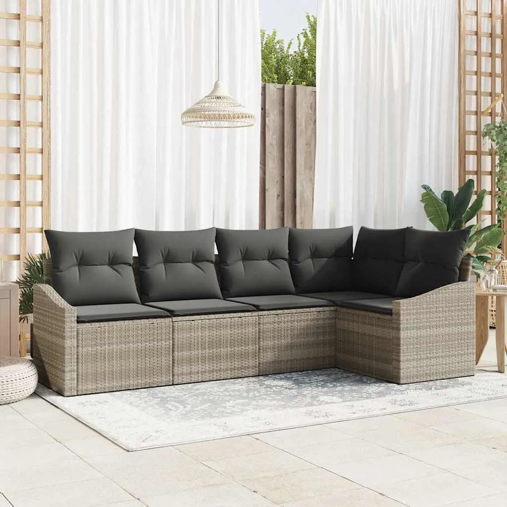 vidaXL Σετ Καναπέ Κήπου 5 pcs Ανοιχτό γκρι Πολυ ράταν