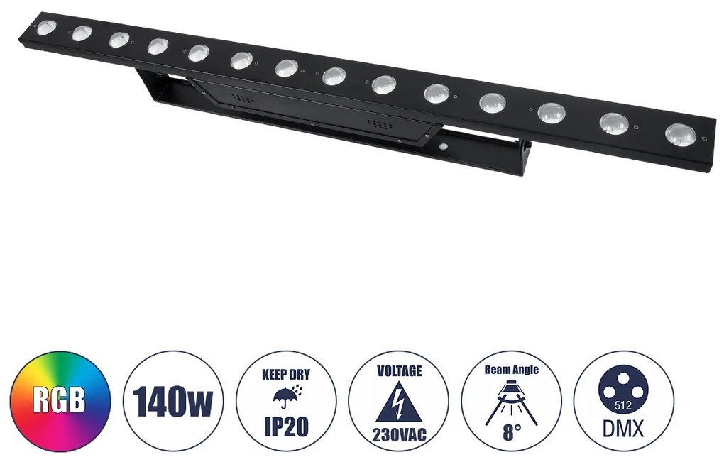 51204 GloboStar®  51204 MEDES Επαγγελματική Μπάρα Φωτισμού Wall Washer LED 14 x 10W 140W 8° AC 220-240V IP20 Πολύχρωμο RGB DMX512 - Μαύρο - Μ100 x Π6.5 x Υ12.5cm - 2 Χρόνια Εγγύση