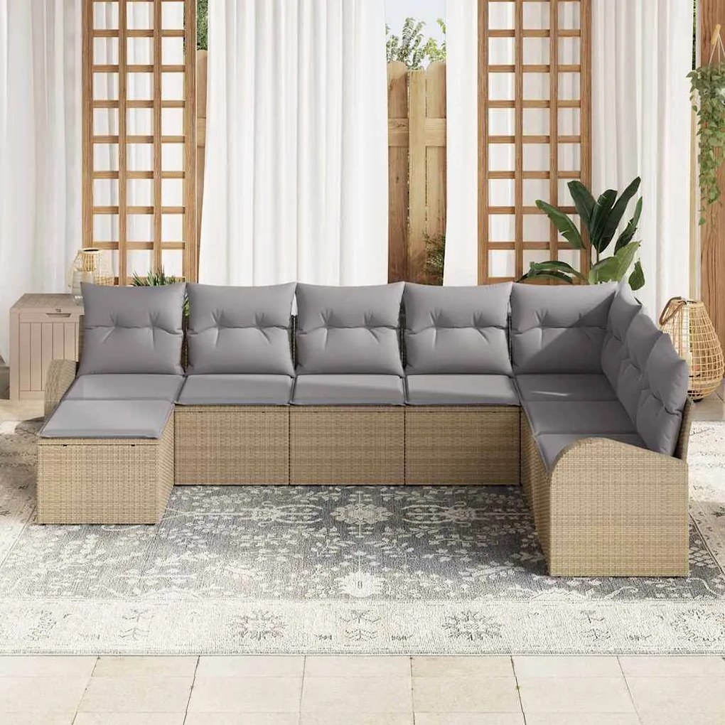 vidaXL Σετ Καναπέ Κήπου 8 pcs Μπεζ, ανοιχτό γκρι Πολυ ράταν