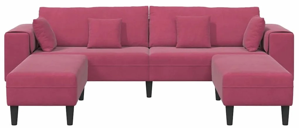 vidaXL Βελούδινος καναπές με μαξιλάρι 3 pcs Κόκκινο 208 εκ. Βελούδο