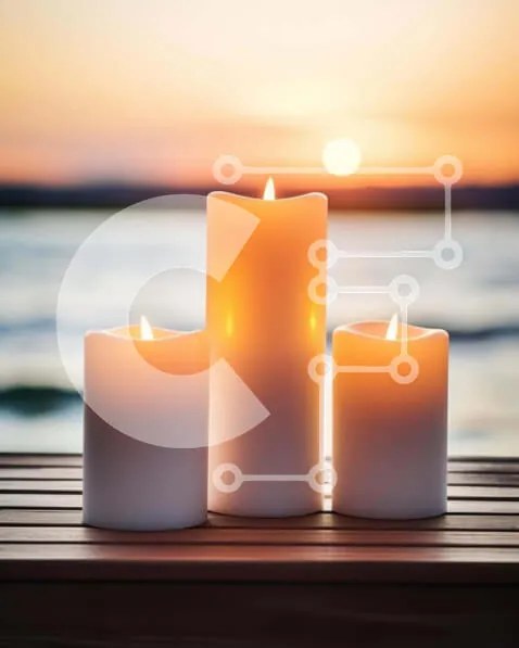 Intra Συλλεκτικό Ξύλινο Παζλ Plywood 4mm - Οικείο ηλιοβασίλεμα με τρία λευκά κεριά Σε Ξύλινο Κουτί - Διαστάσεις Puzzle: 10x10 cm – 25 κομμάτια