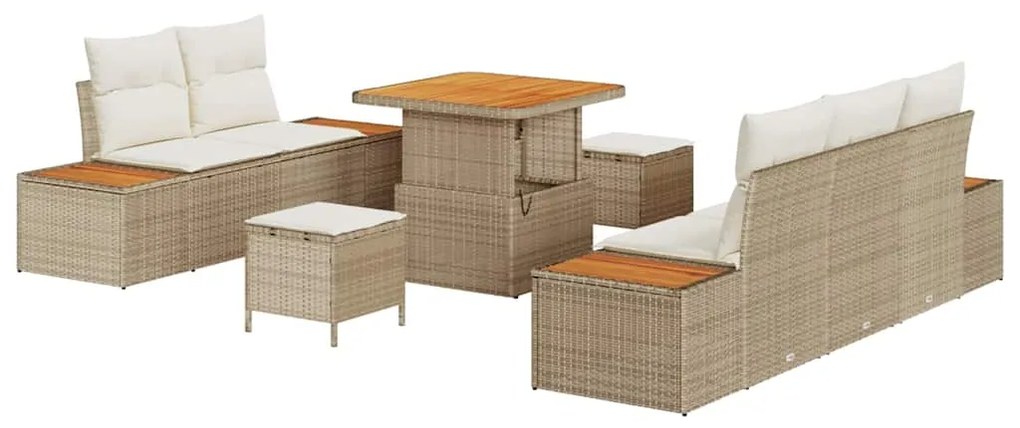 vidaXL Σετ Καναπέ Κήπου με μαξιλάρι 8 pcs Μπεζ Πολυ ράταν