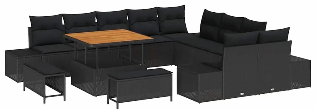 vidaXL Σετ Καναπέ Κήπου με μαξιλάρι 13 pcs Μαύρο Πολυ ράταν