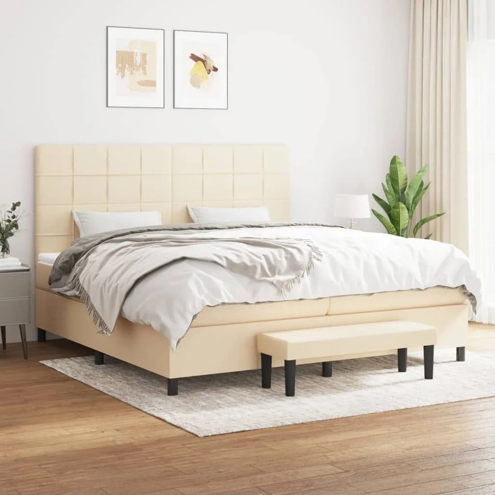 ΚΡΕΒΑΤΙ BOXSPRING ΜΕ ΣΤΡΩΜΑ ΚΡΕΜ 200X200 ΕΚ. ΥΦΑΣΜΑΤΙΝΟ 3136626