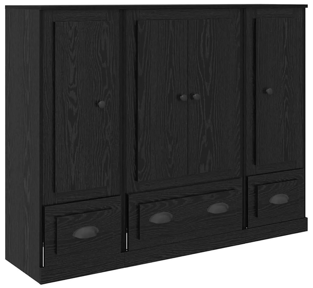 vidaXL Highboard με συρτάρι 3 pcs Μαύρη Οξυά Επεξεργασμένο ξύλο