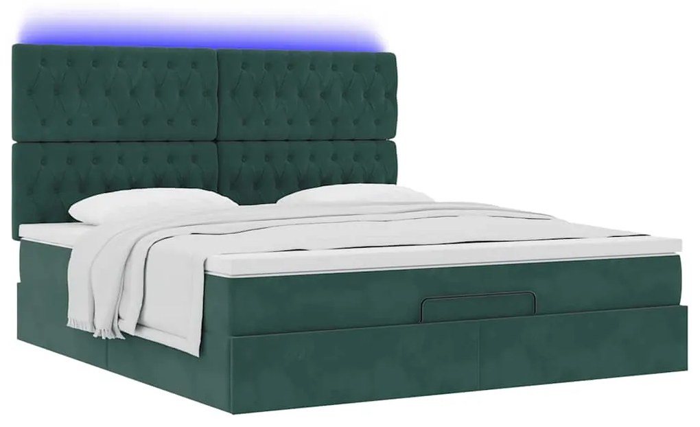 vidaXL Οθωμανικό κρεβάτι με στρώματα&LEDs Dark Green 180x200cm Velvet