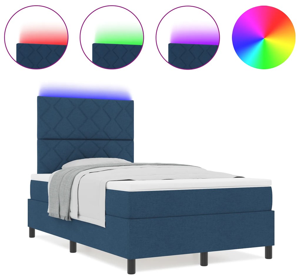 vidaXL Κρεβάτι με Βάση Στρώματος και LED Μπλε 120x190 εκ Υφάσματος