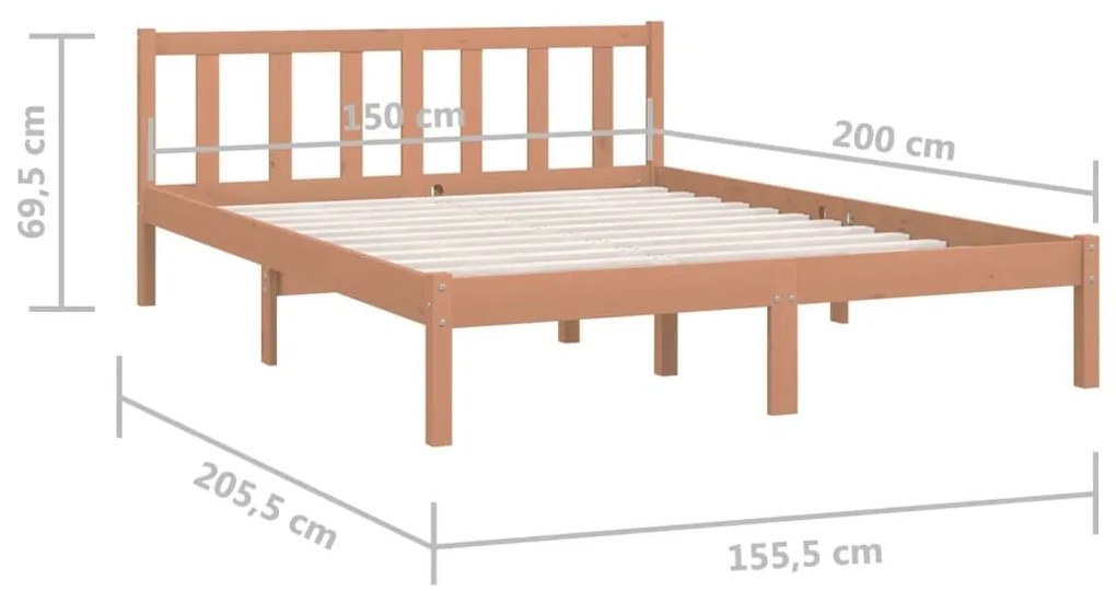 Πλαίσιο Κρεβατιού Μελί 150 x 200εκ. Μασίφ Ξύλο Πεύκου King Size - Καφέ