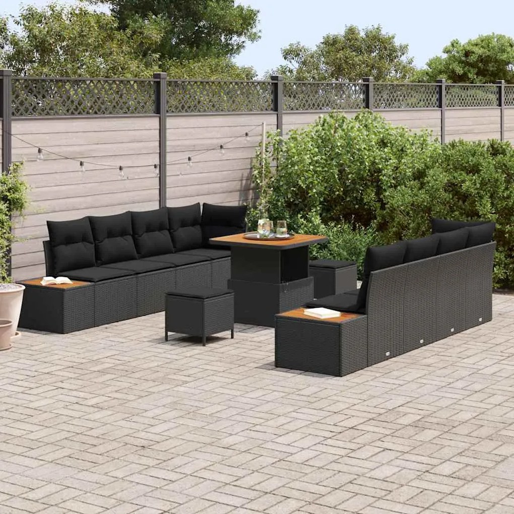 vidaXL Σετ Καναπέ Κήπου με μαξιλάρι 11 pcs Μαύρο Πολυ ράταν