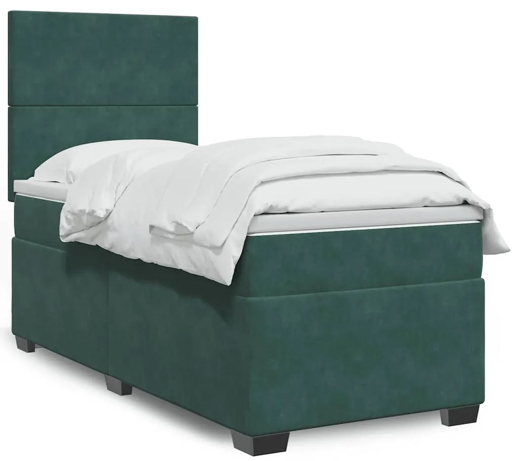 vidaXL Κρεβάτι Boxspring με Στρώμα Σκούρο Πράσινο 80x200 εκ. Βελούδινο
