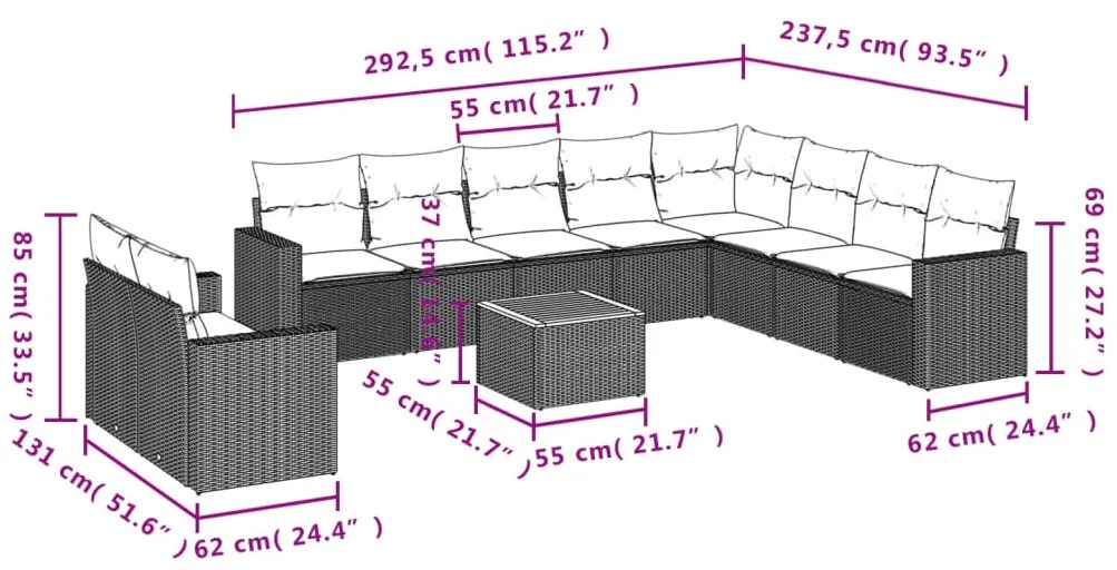 vidaXL Σαλόνι Κήπου Σετ 11 τεμ. Μπεζ Συνθετικό Ρατάν με Μαξιλάρια