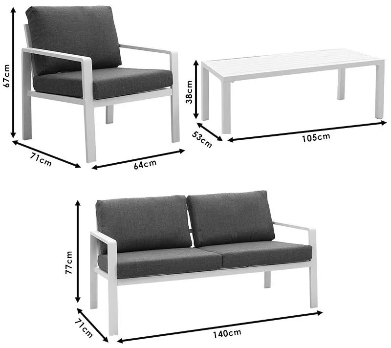 Σαλόνι Ritchie σετ 4τμχ. αλουμίνιο λευκό-ύφασμα σνθρακί 140x72x77 εκ.