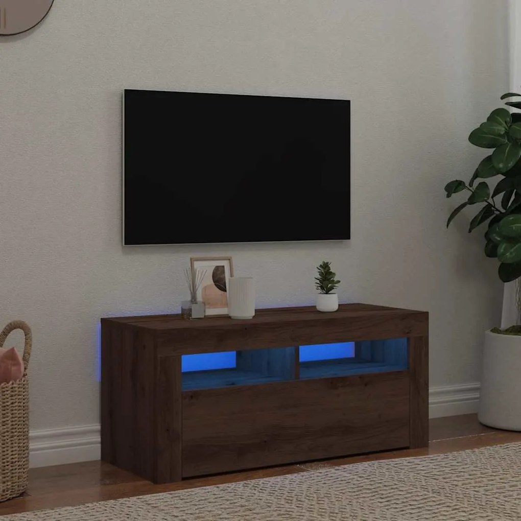 vidaXL Έπιπλο Τηλεόρασης με LED Αρτισιανή Δρυς 90x35x40 εκ Επεξ.Ξύλο