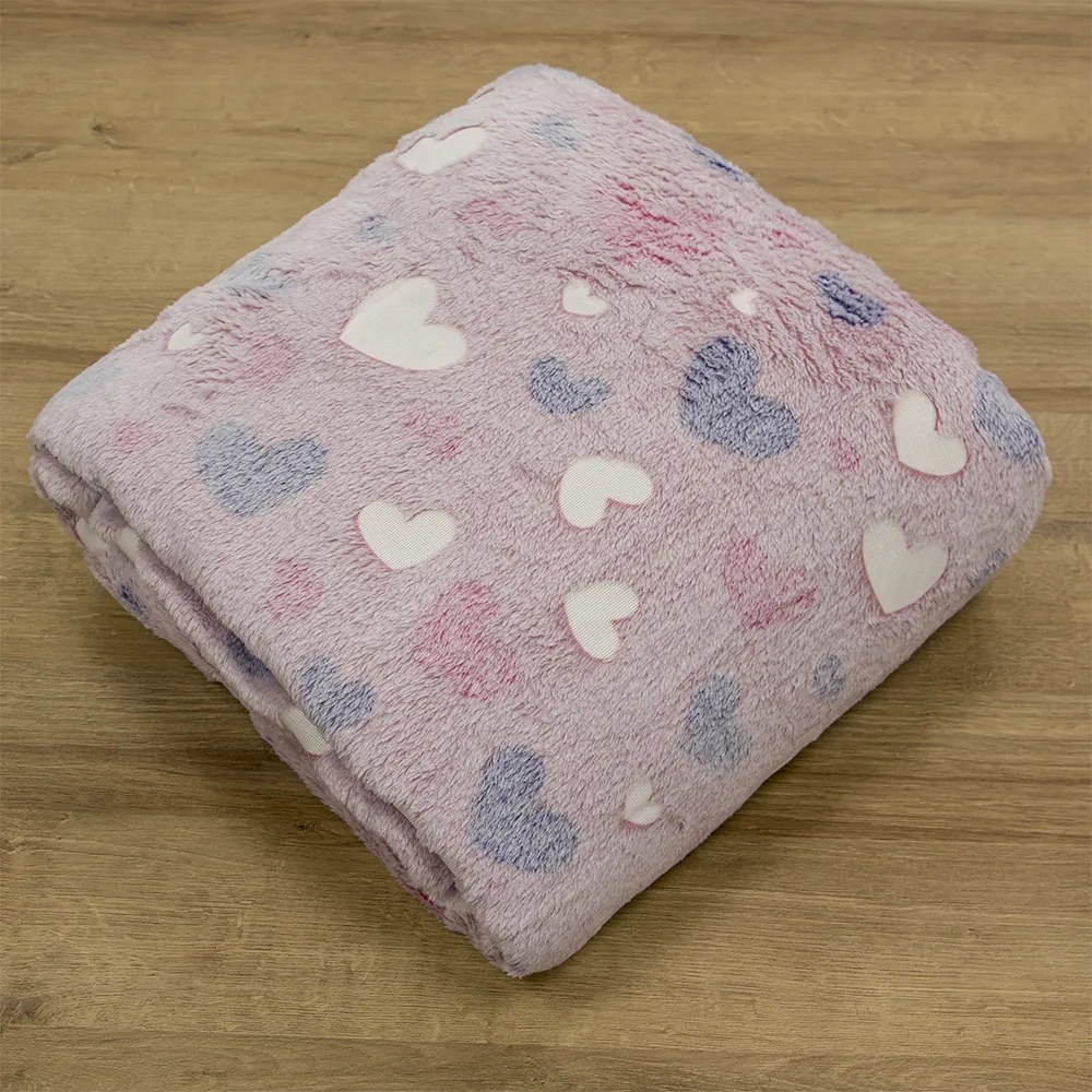 LINO ΚΟΥΒΕΡΤΑ FLEECE ΦΩΣΦΟΡΙΖΕ HERZ PINK 160X220