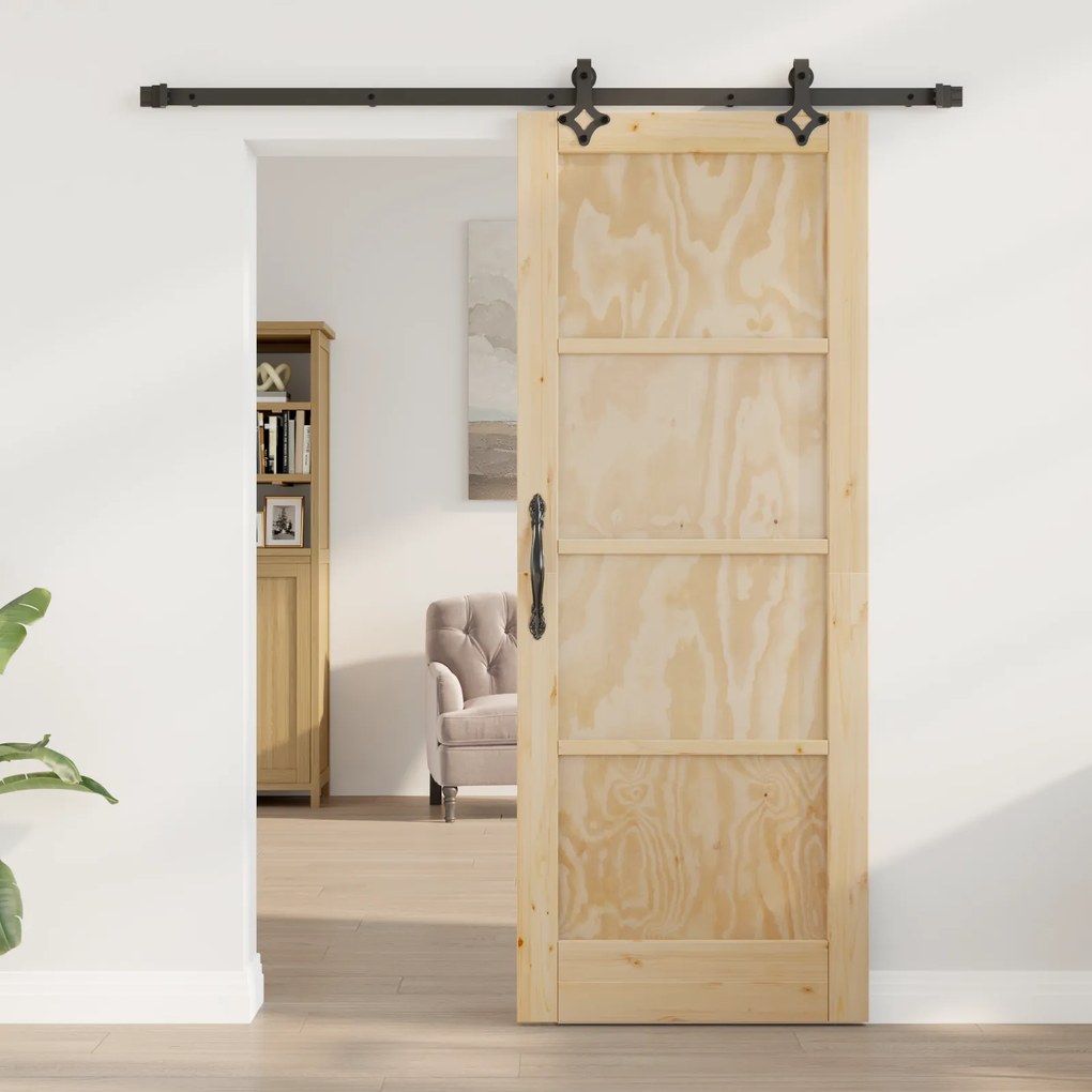 vidaXL Συρόμενη Πόρτα με Σετ Εξαρτημάτων 78x202 εκ. Μασίφ Ξύλο Πεύκου