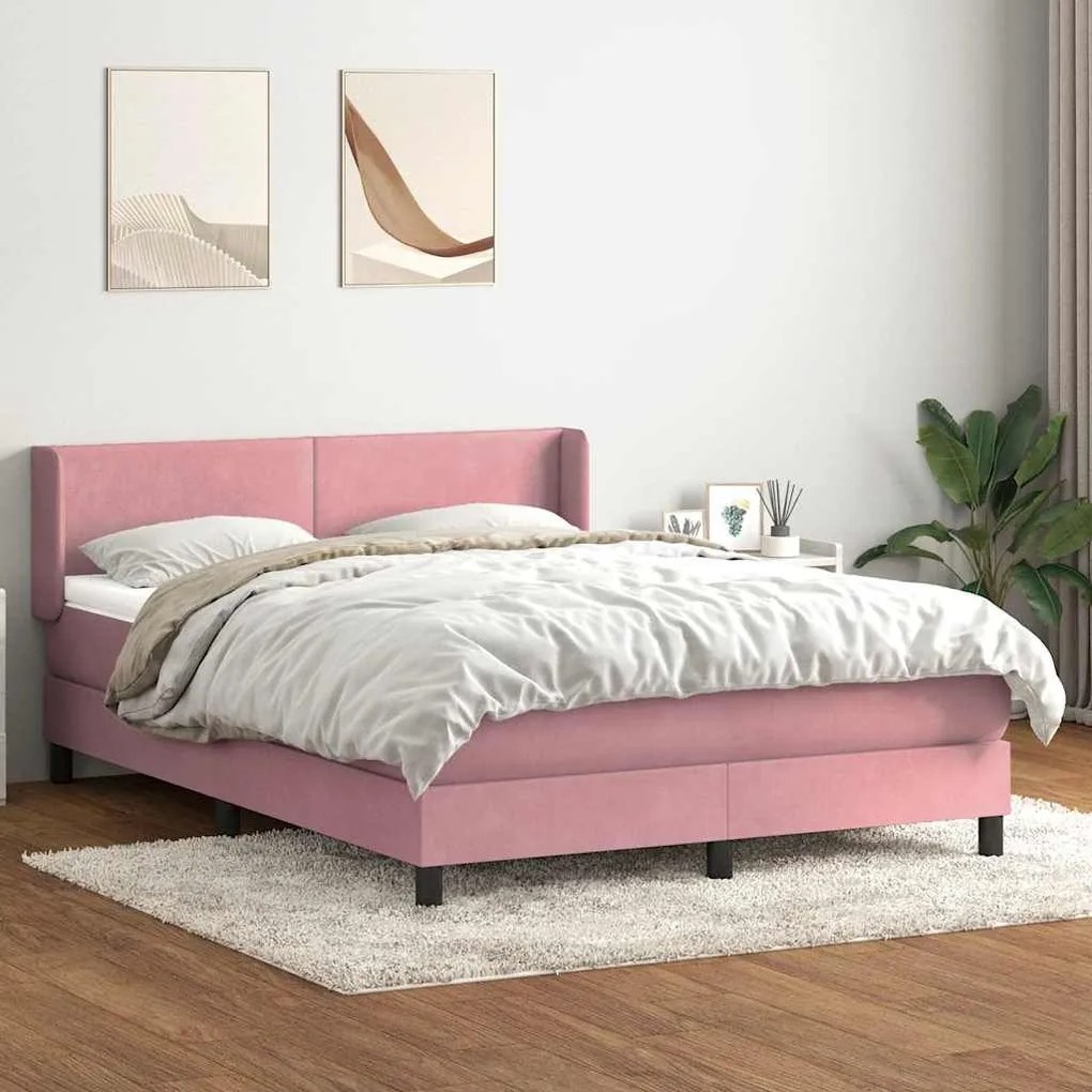 Box Spring κρεβάτι με στρώμα ροζ 140x220 cm Βελούδινο - Ροζ