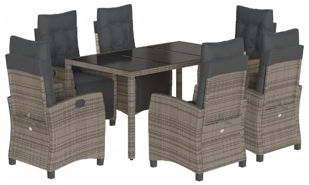 vidaXL Σετ Τραπεζαρίας Κήπου 7 τεμ. Γκρι Συνθ. Ρατάν με Μαξιλάρια