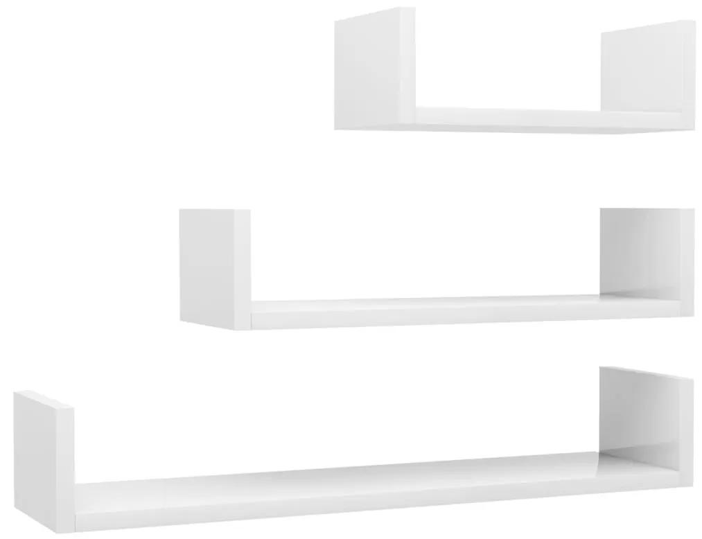 Ράφια Τοίχου 3 τεμ. Γυαλιστερό Λευκό από Μοριοσανίδα - Λευκό