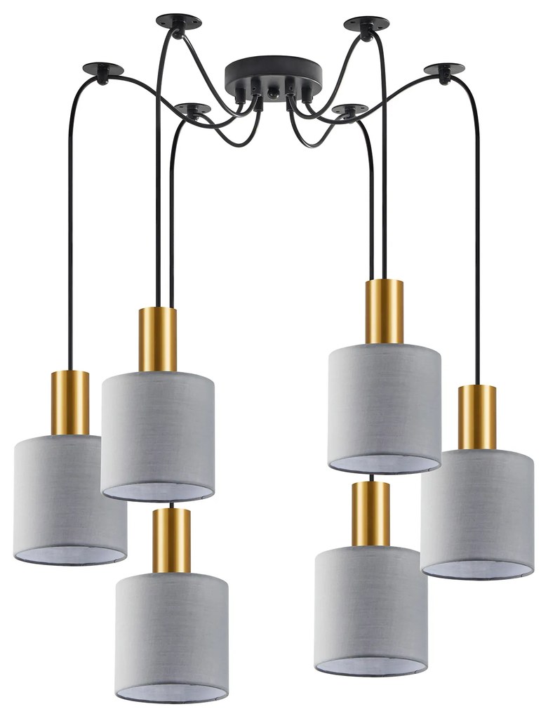 SE21-GM-4-BL6-SH2 ADEPT TUBE Gold Matt Pendant Grey Fabric Shade+