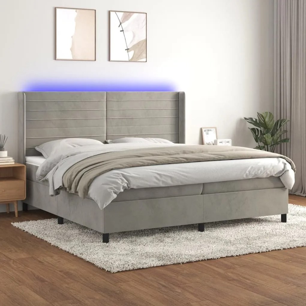 ΚΡΕΒΑΤΙ BOXSPRING ΜΕ ΣΤΡΩΜΑ &amp; LED ΑΝ.ΓΚΡΙ 200X200 ΕΚ. ΒΕΛΟΥΔΙΝΟ 3139643