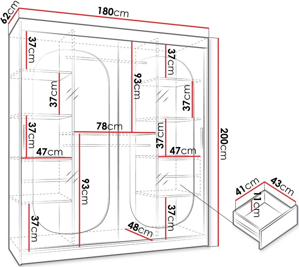 Ντουλάπα Bahrajn 180 συρόμενη-Mauro