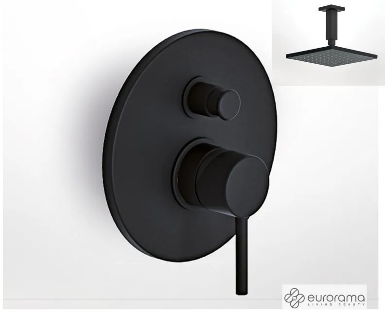 Eurorama TONDA Μίκτης εντοιχισμού 2 εξόδων με εκτροπέα &amp; Ανακλινόμενη κεφαλή 20x20εκ &amp; μπράτσο οροφής 10εκ Black Matt