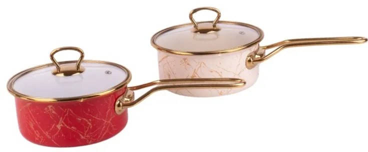 Κατσαρόλα με γυάλινο καπάκι Goldmann GM 4521-16R, 16x8 cm, 1.5L, Σμάλτο, Επαγωγή, Κόκκινο/Αρχαίο Χρυσό