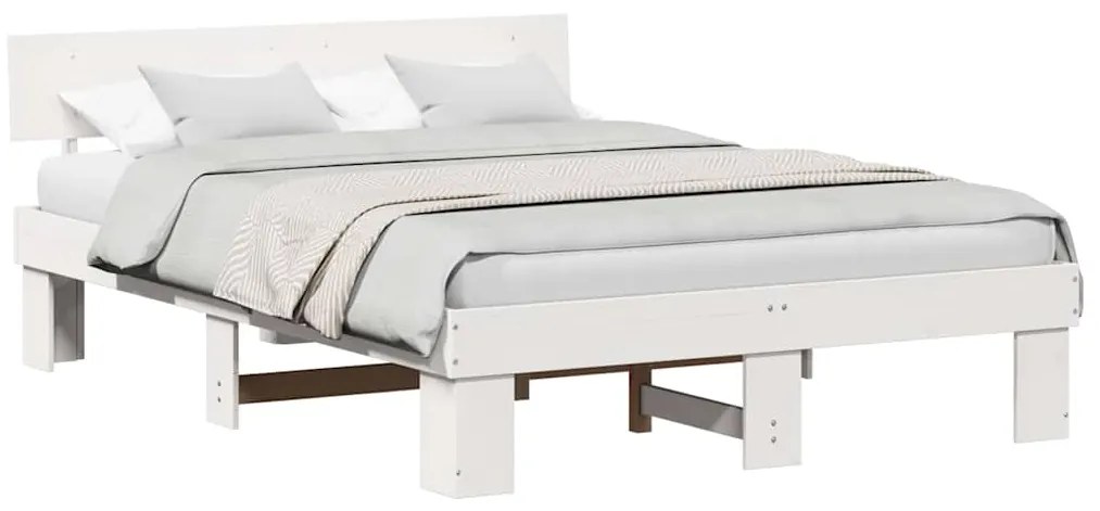 vidaXL Σκελετός Κρεβατιού Λευκό 150 x 200 cm Μασίφ ξύλο πεύκου