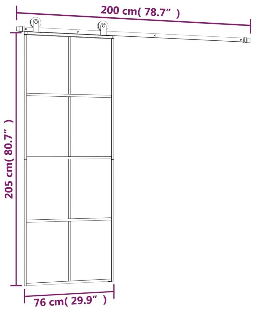 Συρόμενη Πόρτα με Μηχανισμό 76x205 εκ. Γυαλί ESG &amp; Αλουμίνιο - Μαύρο