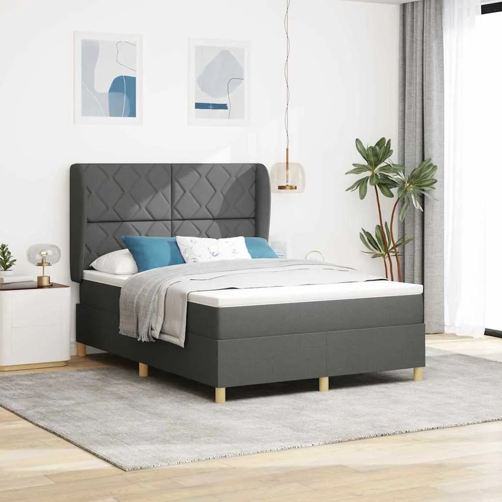 Κρεβάτι Box Spring με στρώμα vidaXL Σκούρο Γκρι 140x200 εκ. Υφασμα