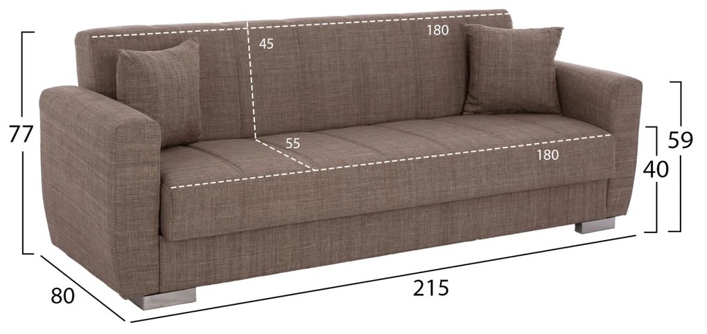 Καναπές - Κρεβάτι Polya 3θέσιος Καφέ 215x80x77 εκ. 215x80x77 εκ.