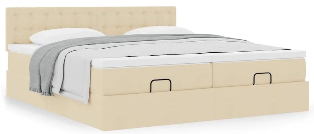 vidaXL Οθωμανικό κρεβάτι με στρώματα Κρέμα 180x200cm ύφασμα