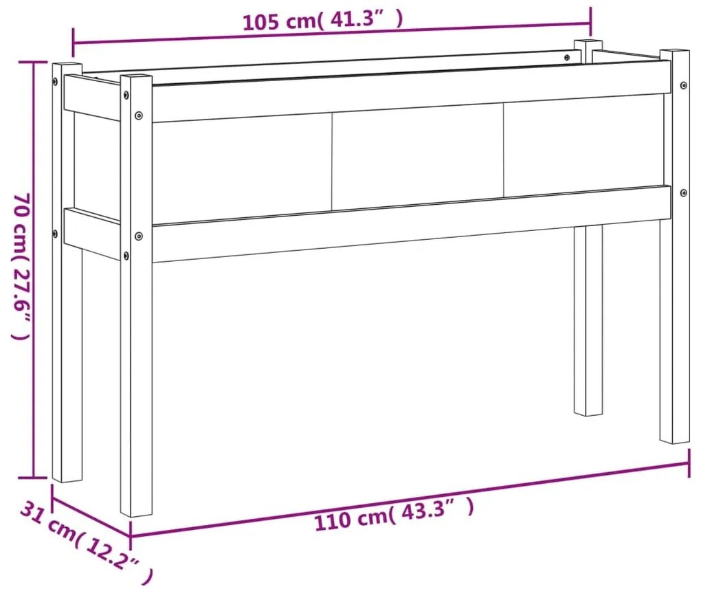 Ζαρντινιέρα με Πόδια Λευκή 110x31x70 εκ. από Μασίφ Ξύλο Πεύκου - Λευκό