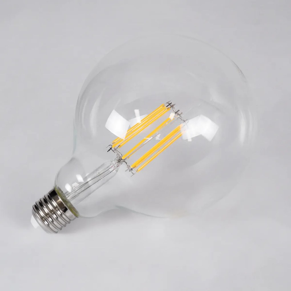 GloboStar 99014 Λάμπα LED Long Filament E27 G125 Γλόμπος 12W 1200lm 360° AC 220-240V IP20 Φ12.5 x Υ18cm Θερμό Λευκό 2700K με Διάφανο Γυαλί - Dimmable - 3 Years Warranty - 99014