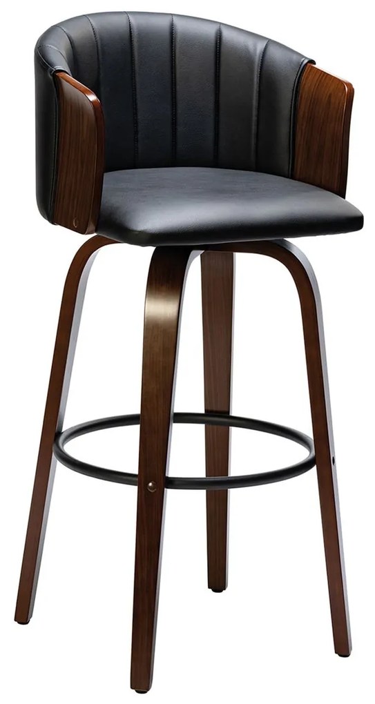 ENZO Σκαμπό Bar Καρυδί, Pu Μαύρο 50x50x78/103cm
