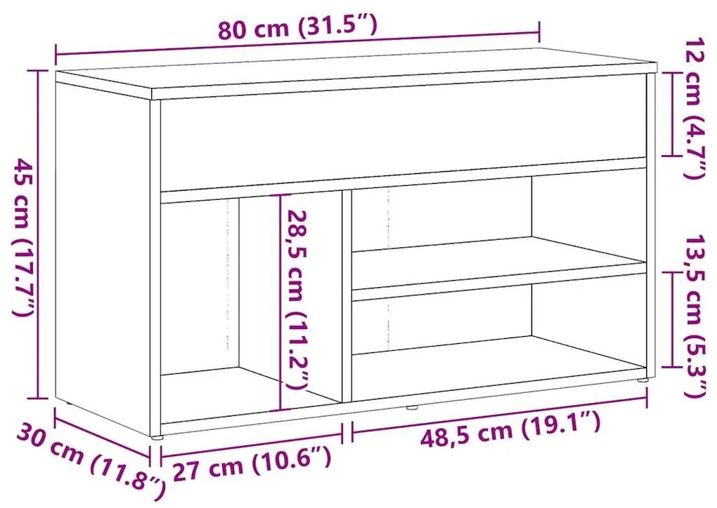 Παπουτσοθήκη Παλιό Ξύλο 80 x 30 x 45 εκ. από Μοριοσανίδα - Καφέ
